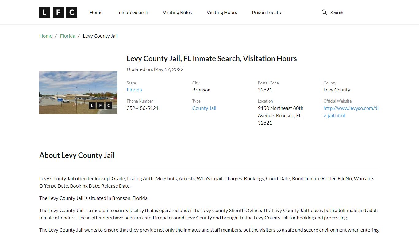 Levy County Jail, FL Inmate Search, Visitation Hours